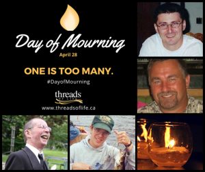 Day of Mourning, April 28, 2016. One is too many. Photos of four workers who died on the job.