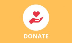 Icon of open palm holding a heart. Reads: "Donate"
