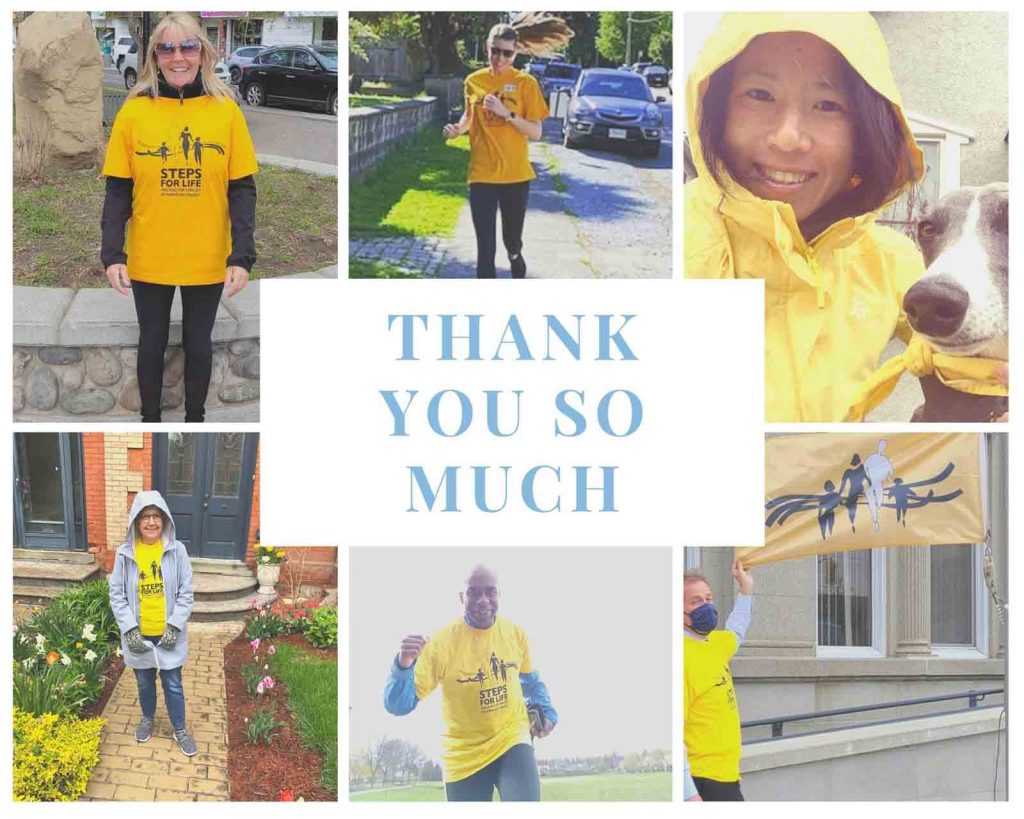 Collage of walkers in their yellow t-shirts and text that reads 