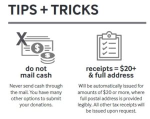 tips & tricks - do not mail cash. Receipts = $20+ with full address