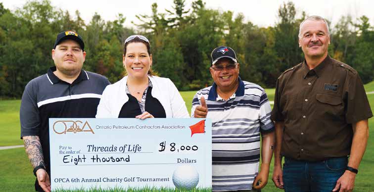 OPCA and Threads of Life speaker Bill Bowman stand with an OPCA cheque for $8,000 at their 6th annual Charity Golf Tournament