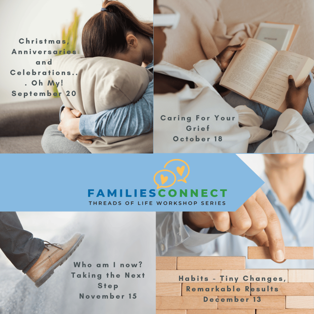 Collage of photos depicting the upcoming fall 2023 FamiliesConnect sessions.